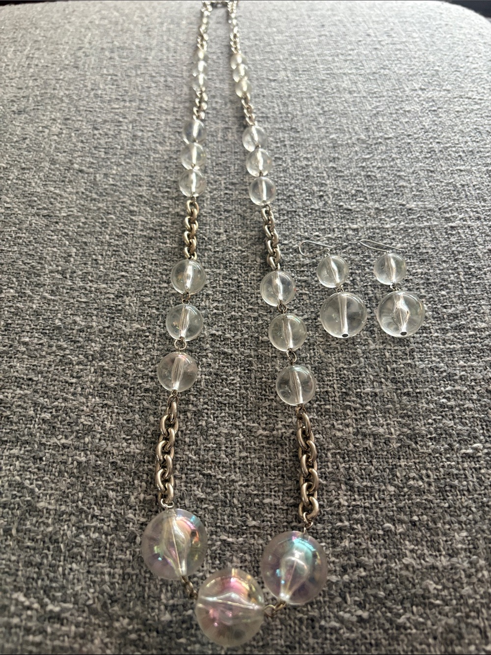 Iridescent Clear Bead Necklace and Earring Set